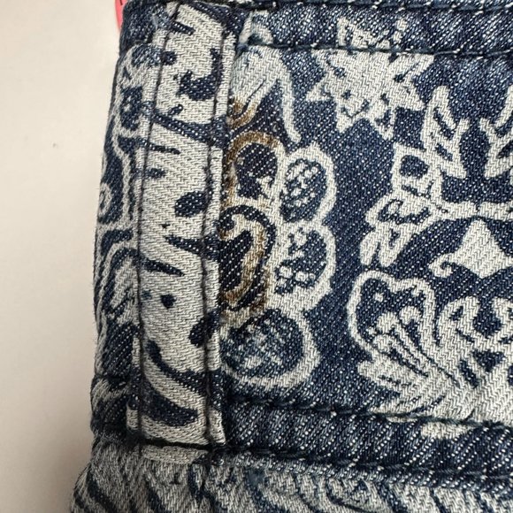 Free People Journey Jeans Mid Rise Flare Floral Retro Print 100% Cotton Blue 27 - Picture 6 of 6